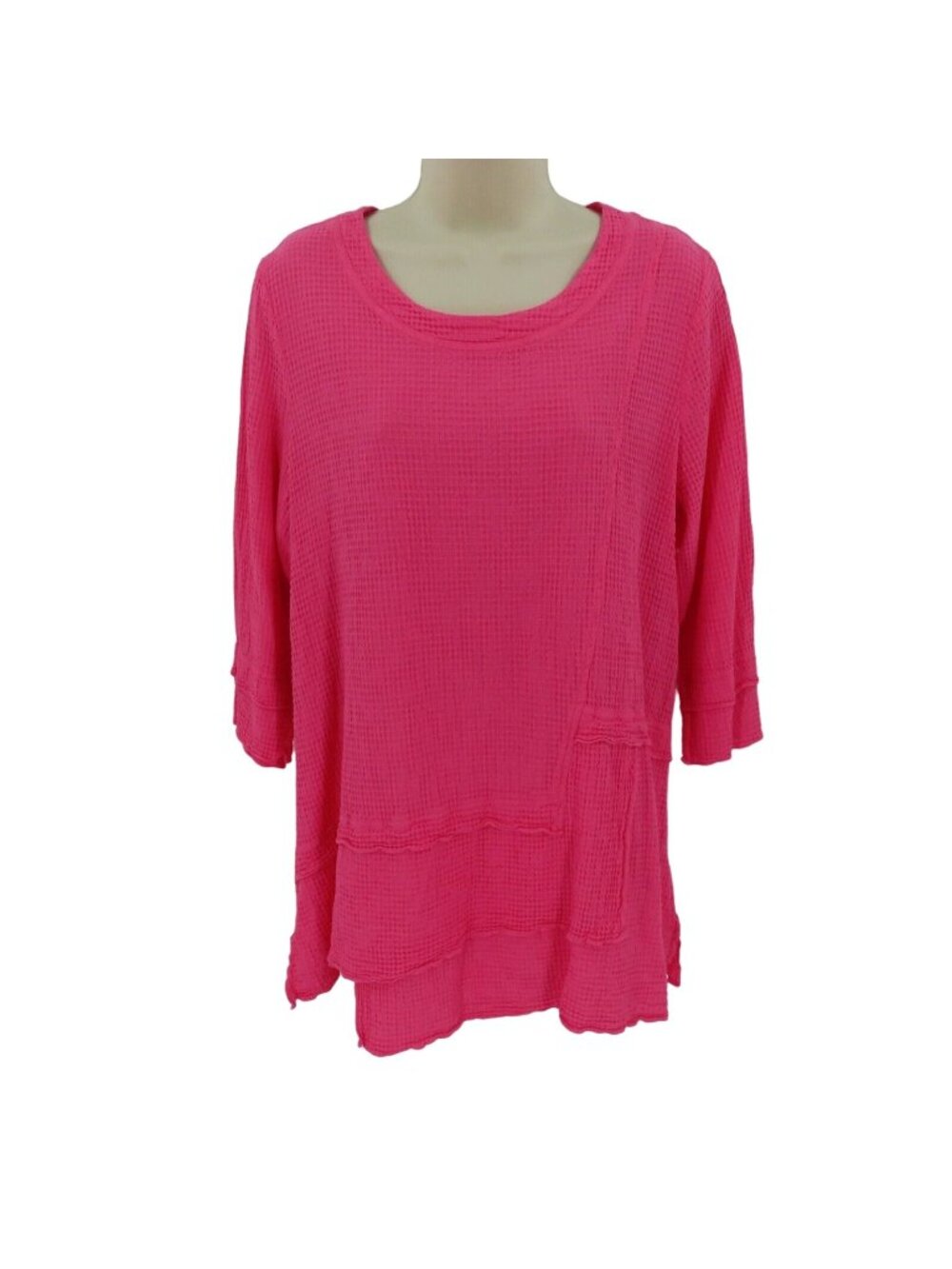 Focus Casual Life Womens Small Solid Pink Waffle Fabric Flowy Shirt Blouse Top